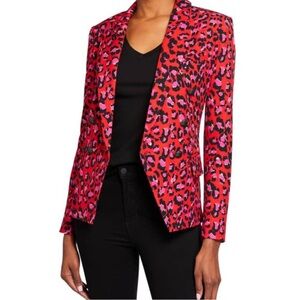 L’AGENCE Kenzie Double Breasted Blazer Jacket Red & Black Leopard Print